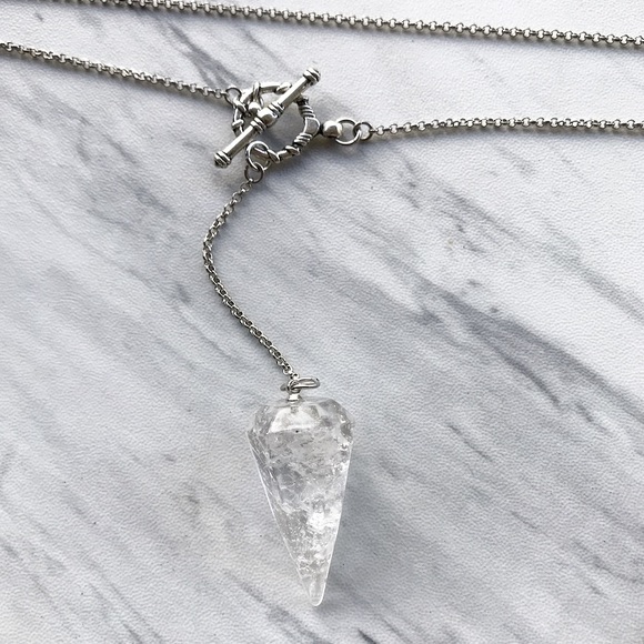 Genuine crystal quartz pendulum lariat necklace - Picture 4 of 8